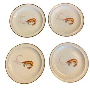 DH Holmes Stoneware Shrimp/Seafood 9” Luncheon Plates Set of 4 Creole Cajun NOLA